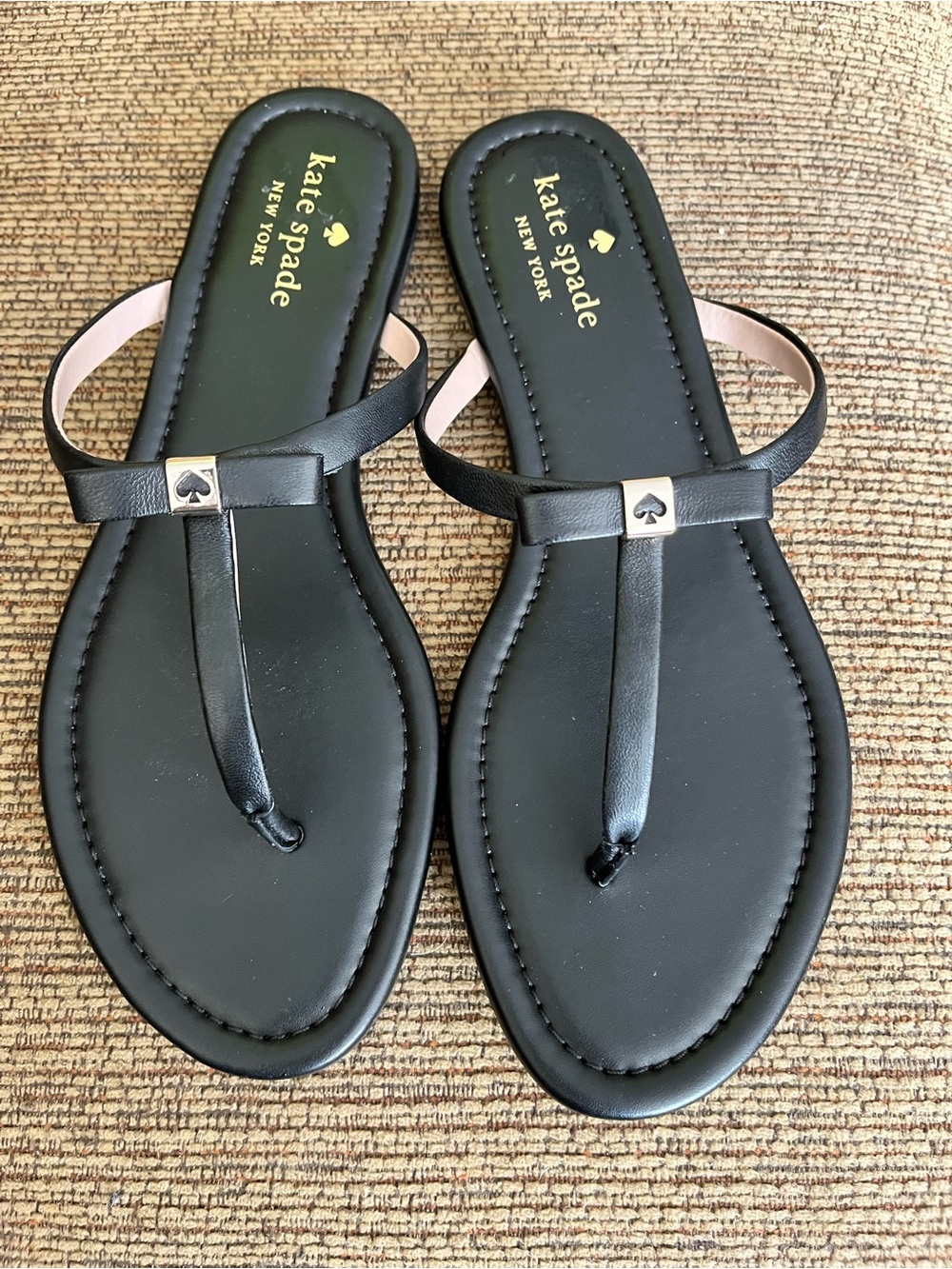 kate spade Black and Blush Leather T-Strap Sandals
